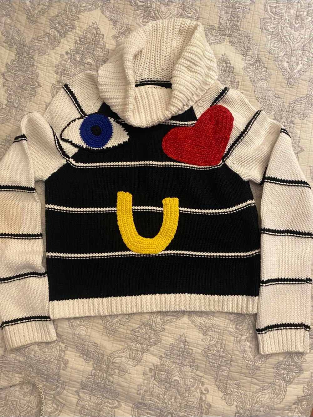 Alice + Olivia Black and Cream Striped Knit Sweater